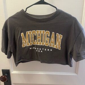 SHEIN Black Crop Top with Gold Michigan Print